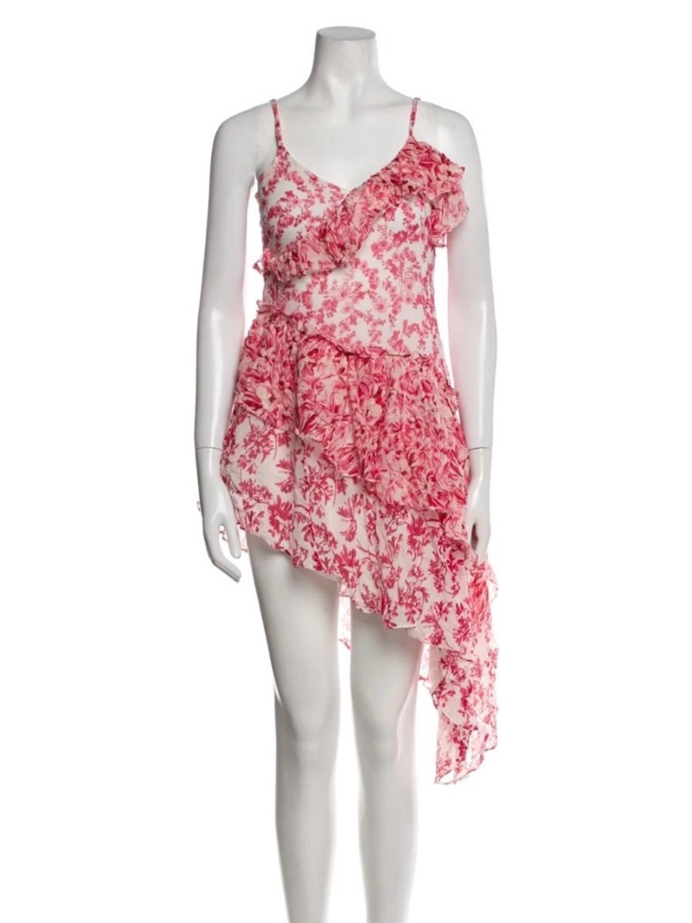 LoveShackFancy Pink Floral Ruffle High-Low Slip Dress